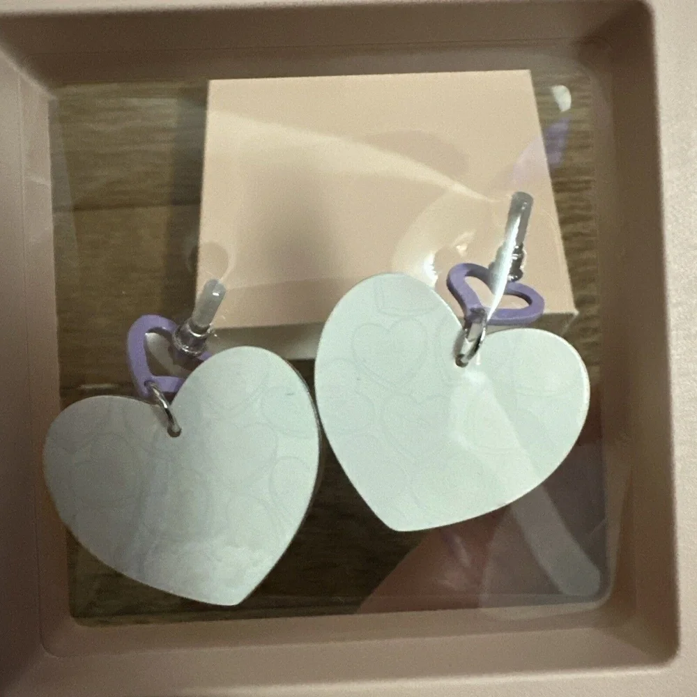 Pink Valentines Day Heart Dangle‎ Earring Pink Purple New
